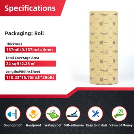 AggSound 157mil 24sqft Roll Sound Deadener for Cars-Auto Closed Cell Foam Noise Deadening Material-Heat Shield Insulation Dampening Mat