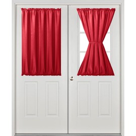 Hiasan French Door Curtains Semi Sheer, Rod Pocket Privacy Decorative Front Door Curtain, 1 Panel (Red, W 52 inch x L 40 inch)