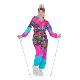 WILBERS & WILBERS 4495 - Retro Ski Suit with 80s Print for Women, Ski Overall, Snowsuit, for Aprés Skiing and Carnival, 42, Blue/Pink