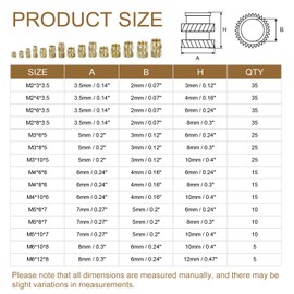 sourcing map Knurl Thread Insert Nuts - M2/M3/M4/M5/M6 5 Values Metric Brass Female Thread Knurled Nuts Threaded Insert Embedment Nuts Hydraulic Welded for 3D Printing, Pack of 300