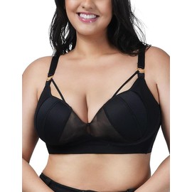 ANYIRIS Women's Plus Size Wireless Unlined Push Up Bras, Large Breast Support Lift Anti Gravity Plunge Wirefree Everyday Bra, Deep V Neck No Underwire Comfortable Minimizer Bras for Women- 40C Black