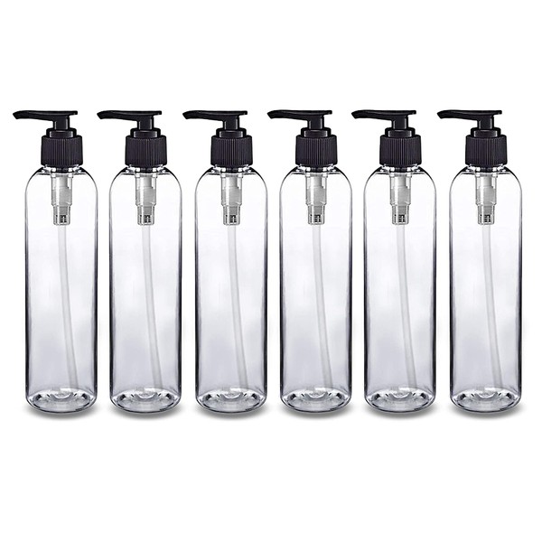 ljdeals 8 oz Clear Plastic Bottles, Empty Pump Bottles, Refillable Containers for Shampoo, Lotions, Cream and more… Pack of 6, BPA Free, Made in USA