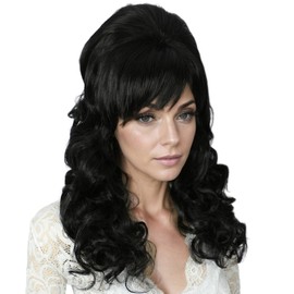 Linfairy Long Vintage 50s 60s 70s 80s Beehive Wig Retro Bouffant Updo Hairstyle Classic Costume Party Wigs for Women (Black)