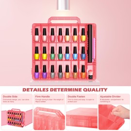 Beloving 2pcs Nail Polish Organizer, Portable 48 Bottles Clear Nail Polish Holder with Adjustable Divider, Gel Nail Polish Storage Double Side Nail Polish Organizer Case for Nail Tech Red