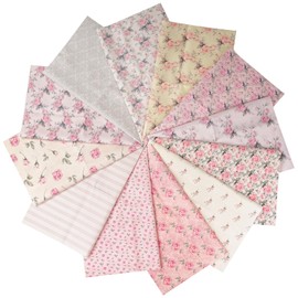 12Pcs Fat Quarters 18 x 22 Inch(46cm x 56cm) Floral Pure Cotton Fabric Quilting Patchwork for Sewing Quilting Patchwork DIY Craft Scrapbooking Cloth (Pink)