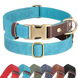 Didog Soft Padded Leather Dog Collars for Medium Dogs, Classic Heavy Duty Dog Collars with Quick Release Metal Buckle, Adjustable Medium Dog Collar Leather,Light Blue,M
