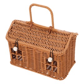 WHAMVOX House Shaped Basket With Lid Easter Basket Plastic Rattan Storage Basket Portable Picnic Baskets Woven Shelf Organizer For Kids Home Decor Photo Prop