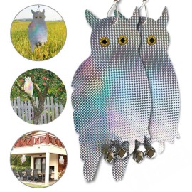 Unbranded 2pcs Fake Owl Bird Scare Garden Pest Repellent Reflective Hanging Device + Bells - 2PCS