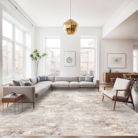 RUUGME 9X12 Abstract Area Rug:Large Washable Living Room Rug Indoor Non Slip Low Pile Carpet for Bedroom Soft Foldable Stain Resistant Distressed Thin Rug for Dining Room Kitchen 9X12 Brown