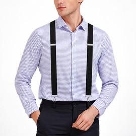 Heavy Duty X-Back Suspenders for Men – Adjustable Elastic Straps with 4 Metal Hooks for Jeans, Work Pants and Everyday Wear