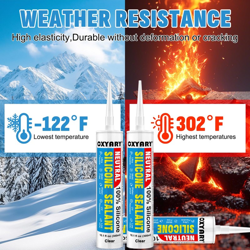 Silicone Caulk & Sealant Clear, 10 Pack - 100% Waterproof
