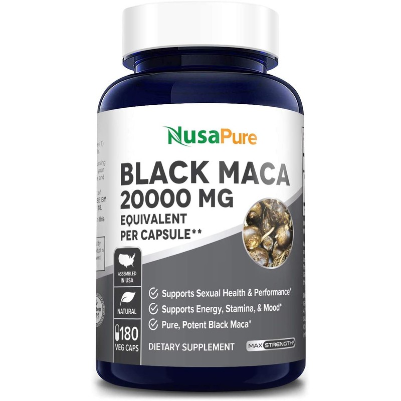 Best Black Maca Root 1600mg 200 Capsules (Non-GMO & Gluten