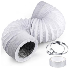 ShnminEU Exhaust Hose 100 mm White Length 3 m Flexible PVC Aluminium Pipe Ventilation Hose with 2 Stainless Steel Hose Clips and 5 m Aluminium Foil Tape for Tumble Dryer Extractor Hood Mobile Air