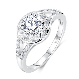 MYBELLNA Moissanite Rings for Women, 1ct D Colour VVS1 Clarity, Brilliant Round Cut Lab Diamond Ring, 18K White Gold Plated, 925 Sterling Silver Promise Rings for Her, Sterling Silver, Cubic Zirconia