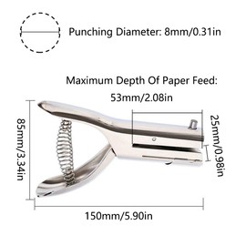 Handlocher, 8 mm, Metall, Einzelloch, Papierstanzer, robuste Lochzange für Bastelarbeiten, Scrapbooking, Grußkarten, Geschenkanhänger