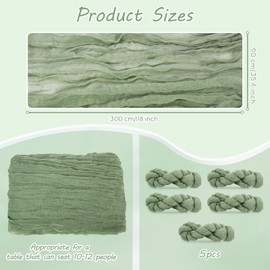 VZZNN 5 Pack Cheesecloth Table Runner,10 Ft,Boho Gauze Cheese Cloth Table Runner Rustic Sheer Runner,for Wedding Arch,Baby and Bridal Shower,Picnic,Birthday Party Home Decorations(Sage Green)