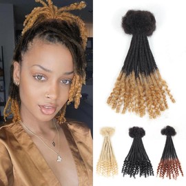 Lounoke Loc Extensions Human Hair Curly Ends, 8 inch T27-30 Strands Loc Extensions Human Hair 0.6cm Pencial Size Handmade Dreads Extensions for Man/Women