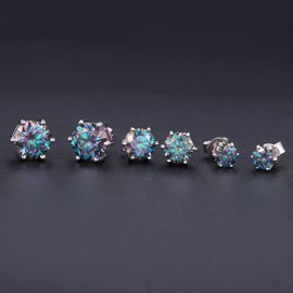 Rainbow-Blue Moissanite Stud Earrings - 0.5 CT 5mm Round Cut Rainbow-Blue Lab Created Diamond Earrings 925 Sterling Silver 18k White Gold Plated Wedding Earrings Moissanite Six Prongs Earrings