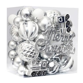 Christmas Balls 65pcs, Christmas Tree Decoration Set, Christmas Ornaments Set for Xmas Tree Holiday Party Garland Decor - Silver