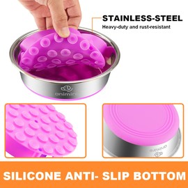 2-in-1 Metal Dog Bowl with Slow Feeder Insert, Stainless Steel Dog Bowls Food Grade 304, Water Food Bowl with Anti-Slip Silicone Base for Small, Medium, Large Dogs