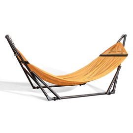 Best Home Fashion Hammock for 2 Persons with Collapsible Steel Stand 600 lbs Capacity- Portable Carrying Case, Adjustable, Perfect for Camping Beach Patio, EZ Daze Foldable Hammock with Stand- Yellow