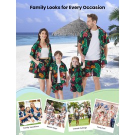 PATPAT Couples Matching Outfits for Family Dad and Son Black Tropical Plant Print Two Piece Sets Beach Vacation Comfy Summer Outfits Hawaiian Button Down Shirts for Women 2024 L