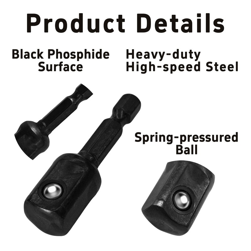 AUXBC 6PCS 1/2” Impact Socket Adapter Set, 1/4” to 1/2”