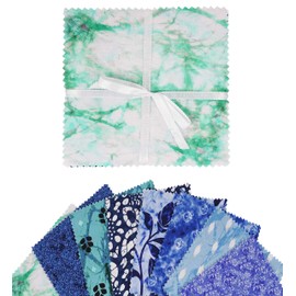 Soimoi Aaian Batik Print Precut 5-inch Cotton Fabric Quilting Squares Charm Pack DIY Patchwork Sewing Craft-Sea Green & Blues