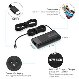 YTech New Slim 90W USB C Laptop Charger for HP Spectre x360 HP 904144-850 904082-003 adp-90fe 2ln85aa TPN-DA08 L45440-003 EliteBook 1040 G4 Hp 90w USB-c Power Adapter Type C AC Adapter Power Supply Cord​