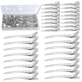 Jotia 50Pcs 4.5cm 9cm Duckbill Mouth Clips Alligator Clips, Duck Bill Hair Clips Metal Alligator Curl Clips with Holes, Duck Bill Clips Hairdressing Salon Hair Grip with Storage Case