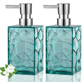 Hand Soap Dispenser, Clear Acrylic Plastic Liquid Pump Bottles Refillable Lotion Dispenser for Bathroom Decor Kitchen College Dorm, Teal 2 Pack