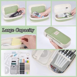 NBEST Pencil Case for Girls Large Capacity Pencil Cases with Compartments, Big Pencilcase for Kids Teenage School Stationary Office Storage Makeup Bag for Women Men, Green