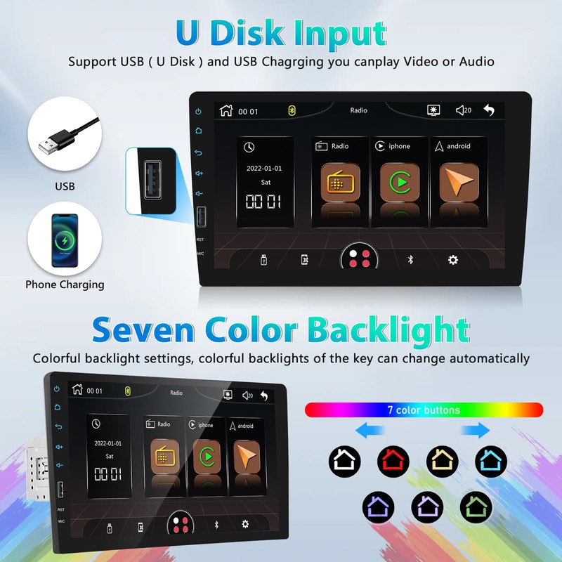 9 Inch Car Stereo Single Din Radio with Wireless Apple