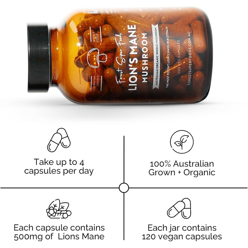Forest Super Foods Australian Grown Lions Mane Medicinal Mushroom Capsules