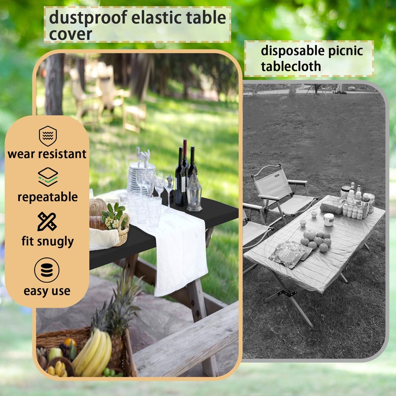 Roucerlin Rectangular Picnic Table Cover, Polyester Elastic Tablecloth for Folding