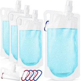 Maxdot 4 Pack 1L Collapsible Water Bottles with Clip 33 oz Clear Foldable Travel Water Pouch Container Bag for Hiking Backpacking Camping Travel Emergency