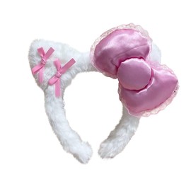 AEGYPIUS Soft Plush White Headband with Pink Bow Plush Spa Hairband for Women and Girls Velvet Headbands for Women Soft Plush Material Headband Perfect for Makeup and Facial Routines