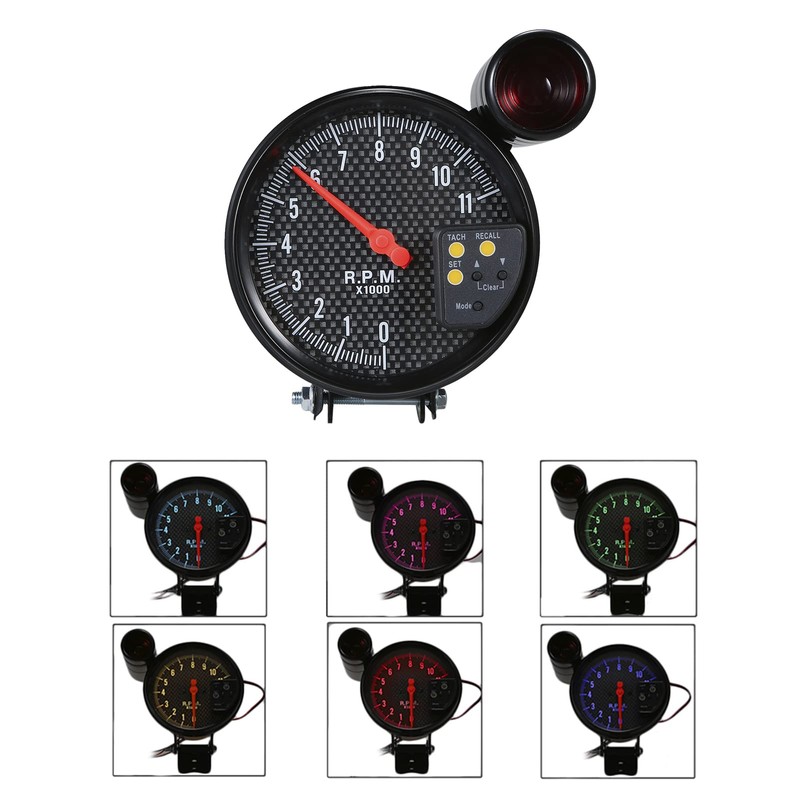 Shkalacar 5 Inch Tachometer Gauge Carbon Fiber 7 Colors Backlight,