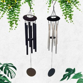 VOS Aura Deluxe Metal Windchime - 38” Beautiful Melodic Hanging Wind Chimes – Set of 2, Perfect Home and Garden Décor, Patio and Yard (Brush White and Bronze)