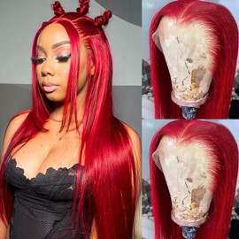 ANDRIA 13X4 HD Lace Front Wigs Straight Hair Glueless Lace Wigs 200% Density Hilghlight Red Long Straight Natural Wig Pre Plucked Lace Frontal Wigs With Baby Hair For Black Women 26 Inches