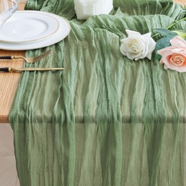 Wokceer Cheesecloth Table Runner 10FT Sage Green Boho Gauze Christmas Fall Cheese Cloth Table Runner for Party Long Rustic Sheer Thanksgiving Table Runners for Baby Bridal Shower Wedding Easter Table
