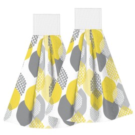 PDDCWAY Yellow Gray Kitchen Hand Towels Modern Boho Hanging Tie Towels Fast Drying Dish Cloth with Loop 2 PCS for Bathroom Restroom Home Decor