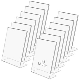 QIUZSE 12 Pzs Soporte de Acrílico para Letreros, Menu Holder, Doble Cara Transparente de 4x6 pulgadas. Soportes de plástico para volantes, para Oficinas, Tiendas, Restaurantes, Hoteles, Bodas.