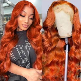 dorbess 28 Inch Ginger Lace Front Wigs Human Hair 13x6 HD Lace Front Wigs Human Hair Body Wave Lace Frontal Wig Pre Plucked Human Hair Wigs For Black Women Orange Colored Glueless Wigs Human Hair