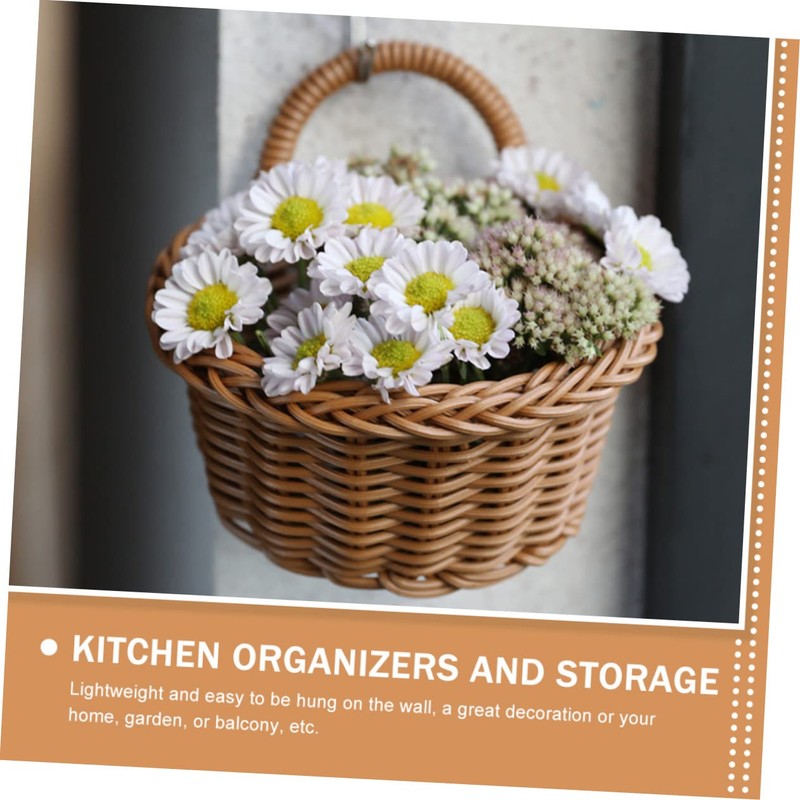 Anneome 2Pcs Decorative Imitation Rattan Wall Hanging Basket Multi-function Woven