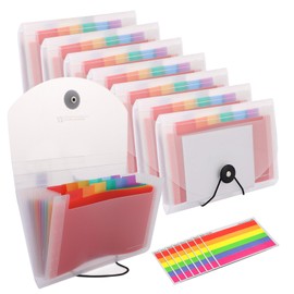 APACALI 8 Pack Expanding File Folder A6, 13 Pockets Flash Card Holder, A6 Revision Card Organiser with Colored Labels Index, Revision Card Holder A6 for Cards Receipt Bills Coupons Storage