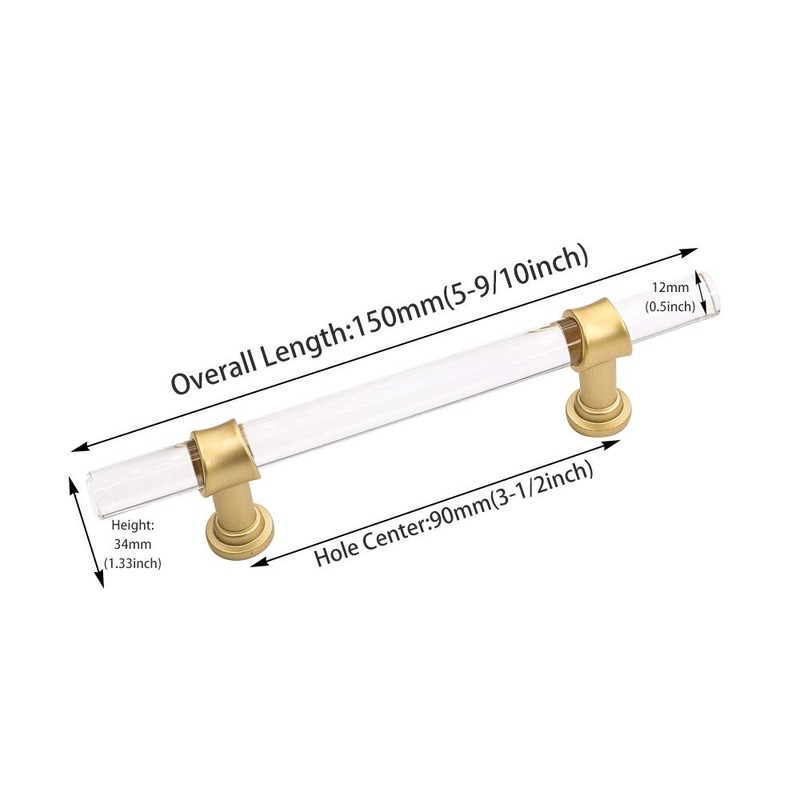 Peaha 10 Pack 3-1/2 Inch Acrylic Cabinet Pulls Gold Drawer