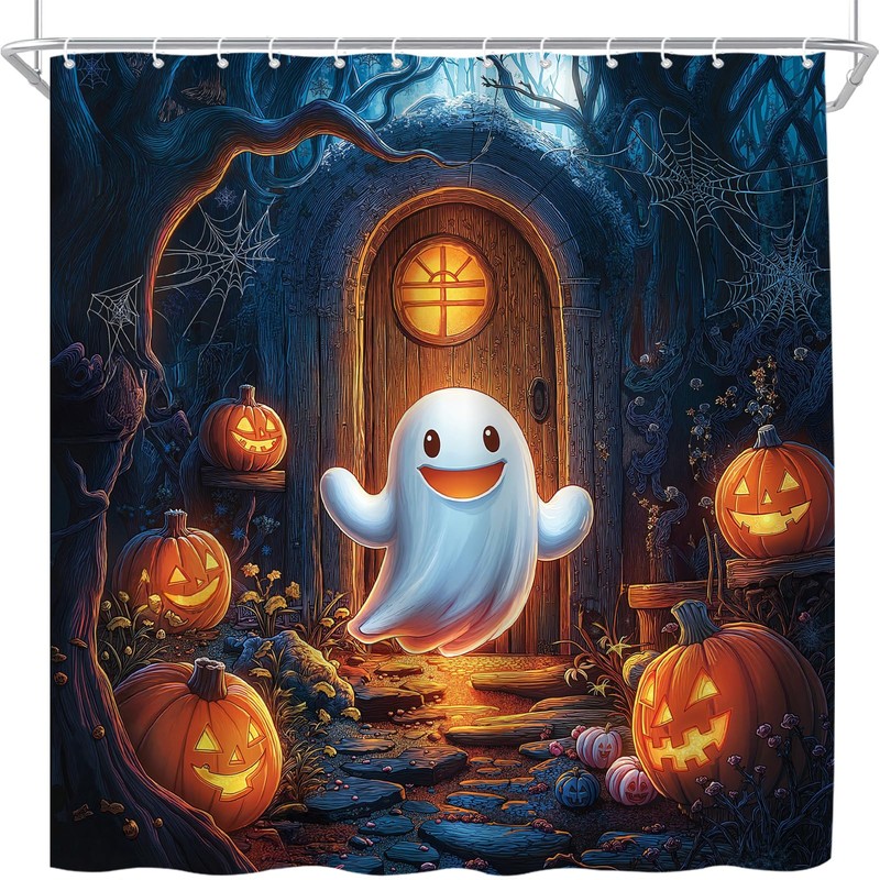 UPUMKSK Cute Ghost Halloween Shower Curtain Spooky Forest, 70x70 Inch