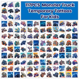 CUTELIILI Monster Truck Temporary Tattoos for Kids Party Supplies, Truck Wheels Birthday Party Fake Tattoo Stickers for Boys Girls Favors Goodie Bag Fillers