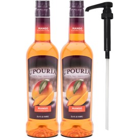 Upouria Mango Coffee & Tea Syrup Flavoring, 100% Vegan, Gluten-Free, Kosher, 750 mL Bottle (Pack of 2) with 1 Syrup Pump